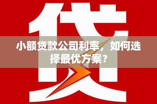 疏附小额贷款公司利率，如何选择最优方案？