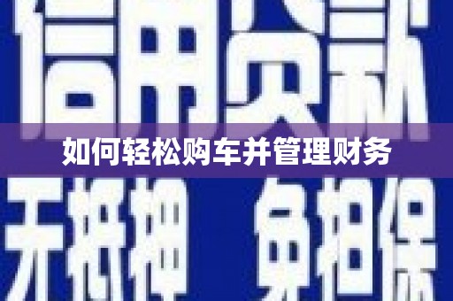 疏附如何轻松购车并管理财务